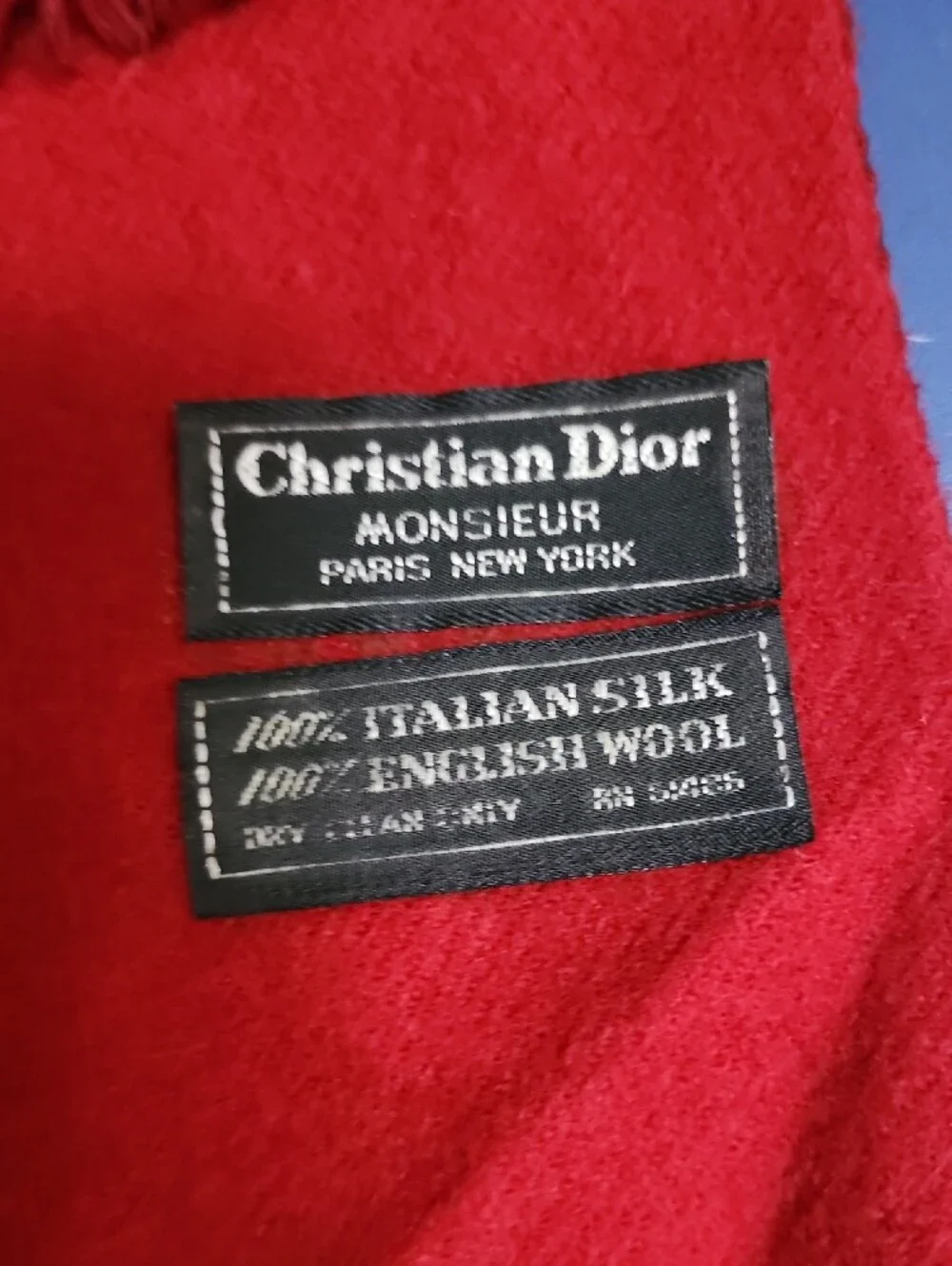 Vintage Christian Dior Authenticated Red Paisley Silk & Wool Scarf